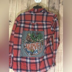 NWT UpCycled Graphic Flannel Marvel Themed graphic flannel size Large